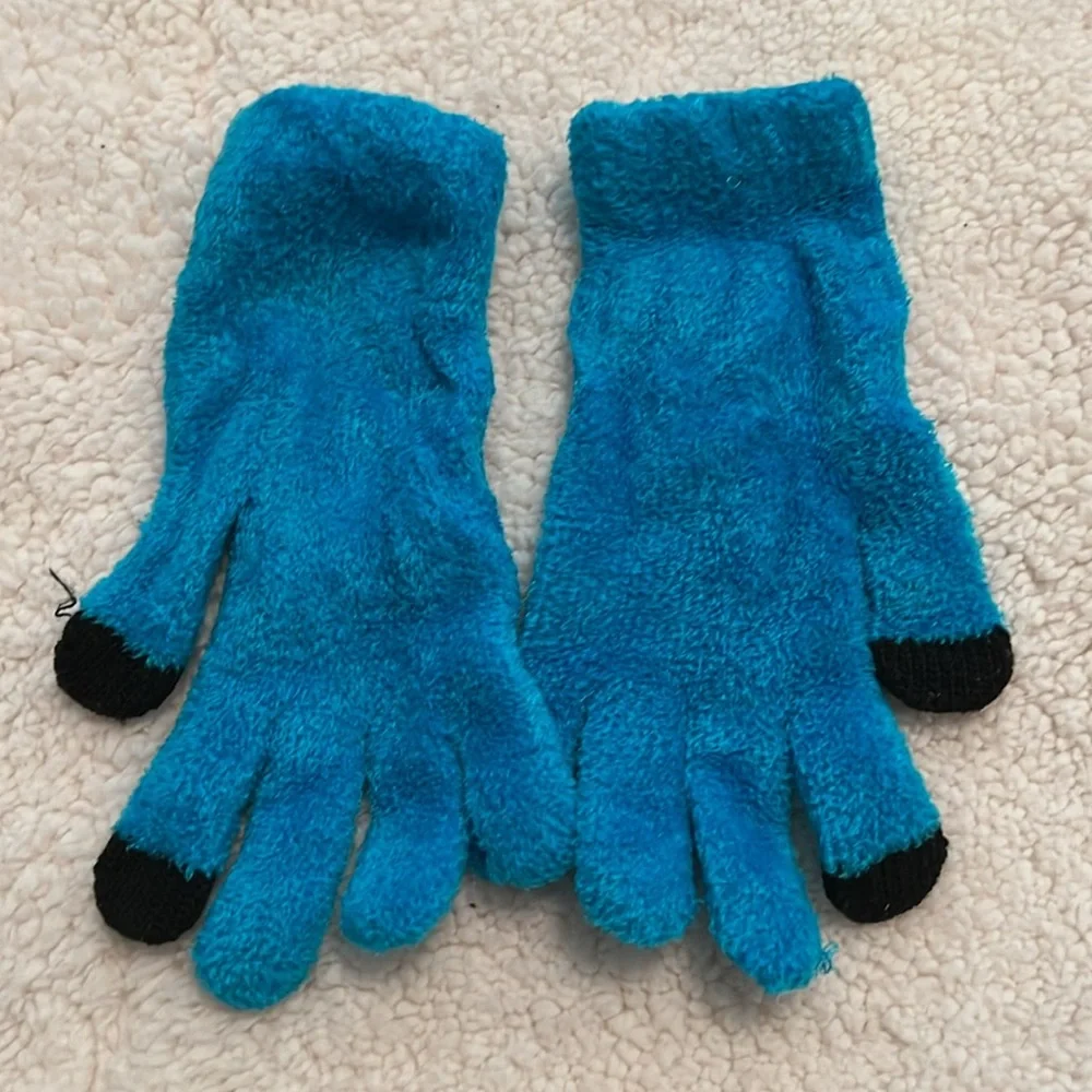 Justice Turquoise and Black Fuzzy Gloves